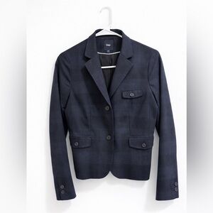 Gap Navy Plaid Wool-Blend Blazer | Size 2 | Tailored Jacket